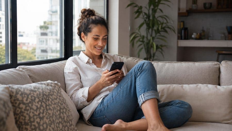 Woman relaxing at home in her apartment