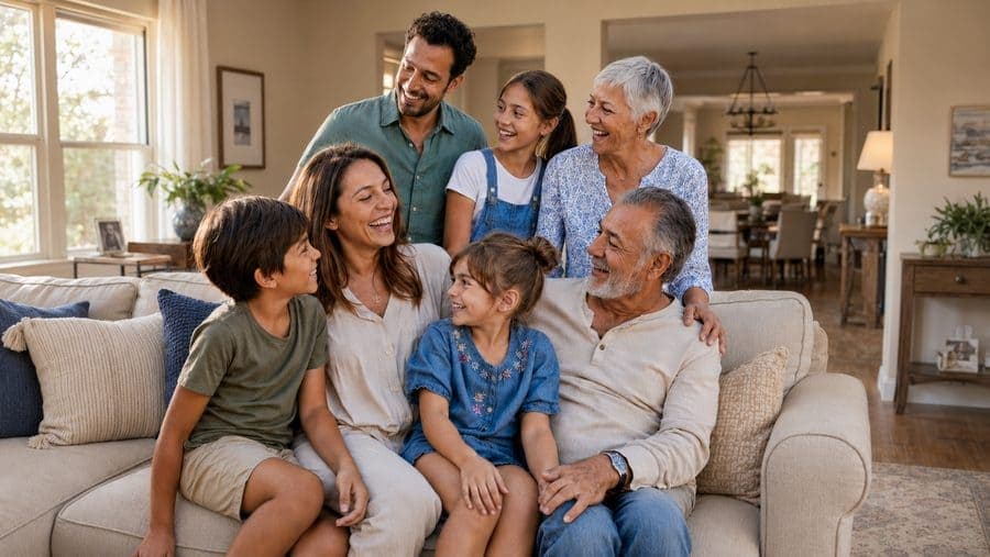 Multi-generational family together at their home
