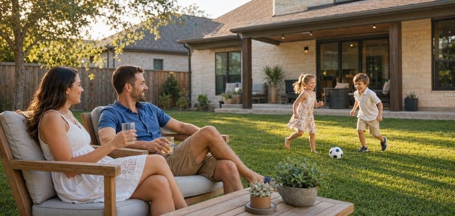 Family enjoying their backyard at their Texas home